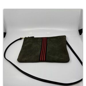 Clare V. Single Sac Bretelle Suede Crossbody Shoulder Bag Clutch Green
